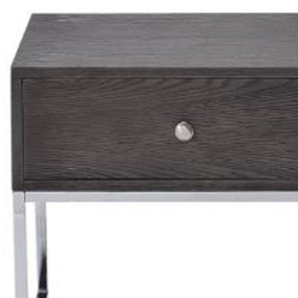 22" Chrome And Gray Oak Manufactured Wood Rectangular End Table With Drawer By Homeroots | End Tables | Modishstore - 4