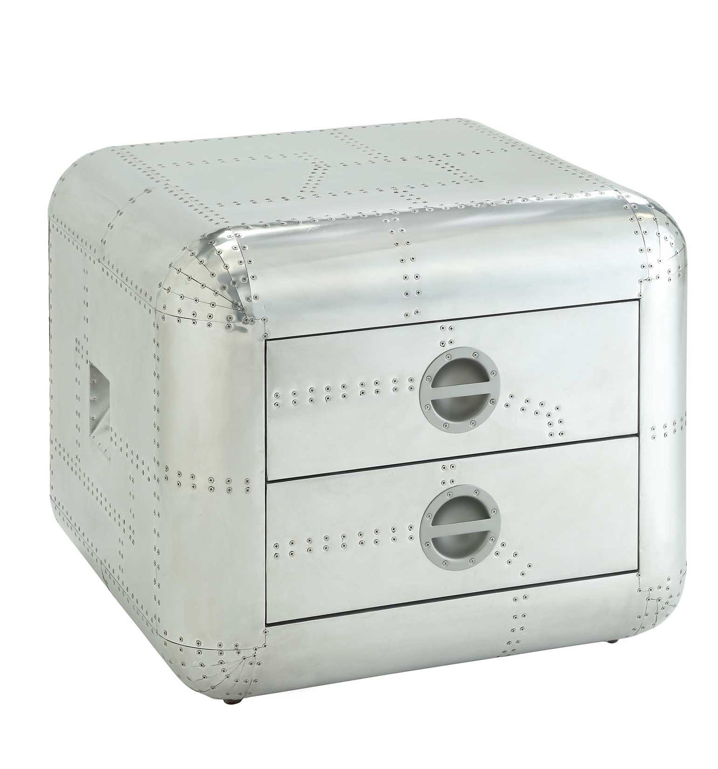 22" Silver Aluminum Aviator Trunk Style Square End Table With Two Drawers By Homeroots | End Tables | Modishstore - 5