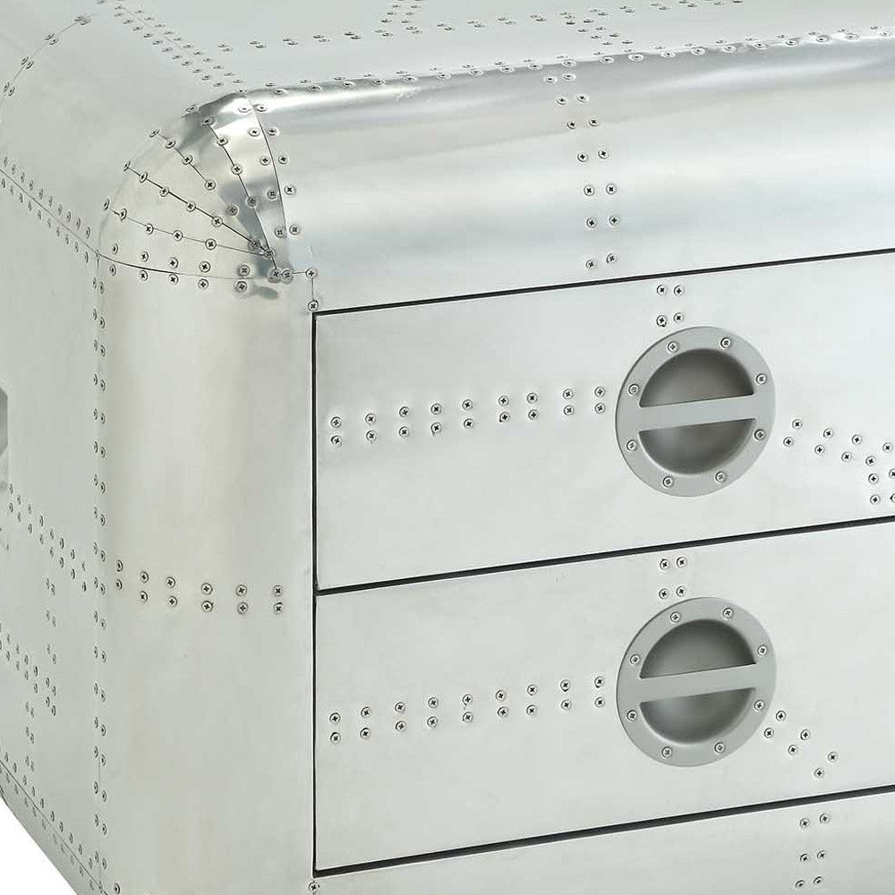 22" Silver Aluminum Aviator Trunk Style Square End Table With Two Drawers By Homeroots | End Tables | Modishstore - 4