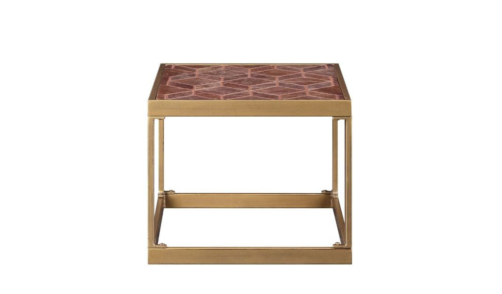 16" Brass And Warm Brown Leather Rectangular End Table By Homeroots | End Tables | Modishstore - 2