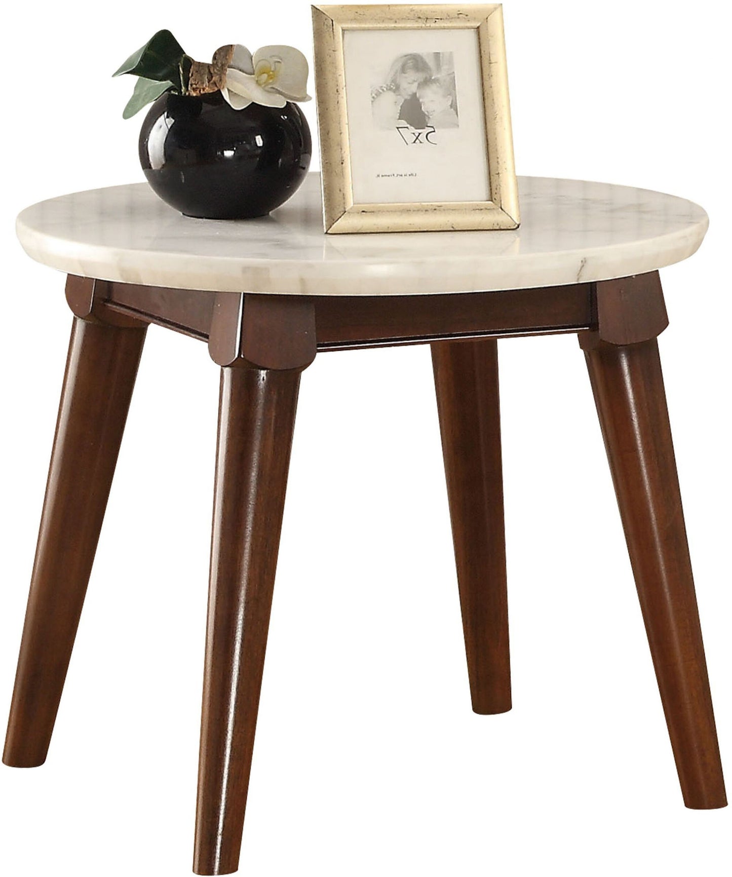 22" Walnut And White Faux Marble Round End Table By Homeroots | End Tables | Modishstore - 4