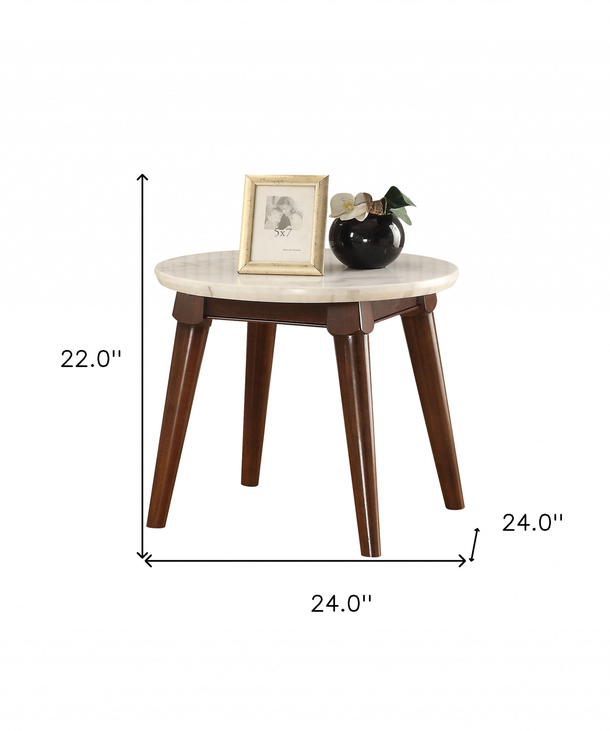 22" Walnut And White Faux Marble Round End Table By Homeroots | End Tables | Modishstore - 7