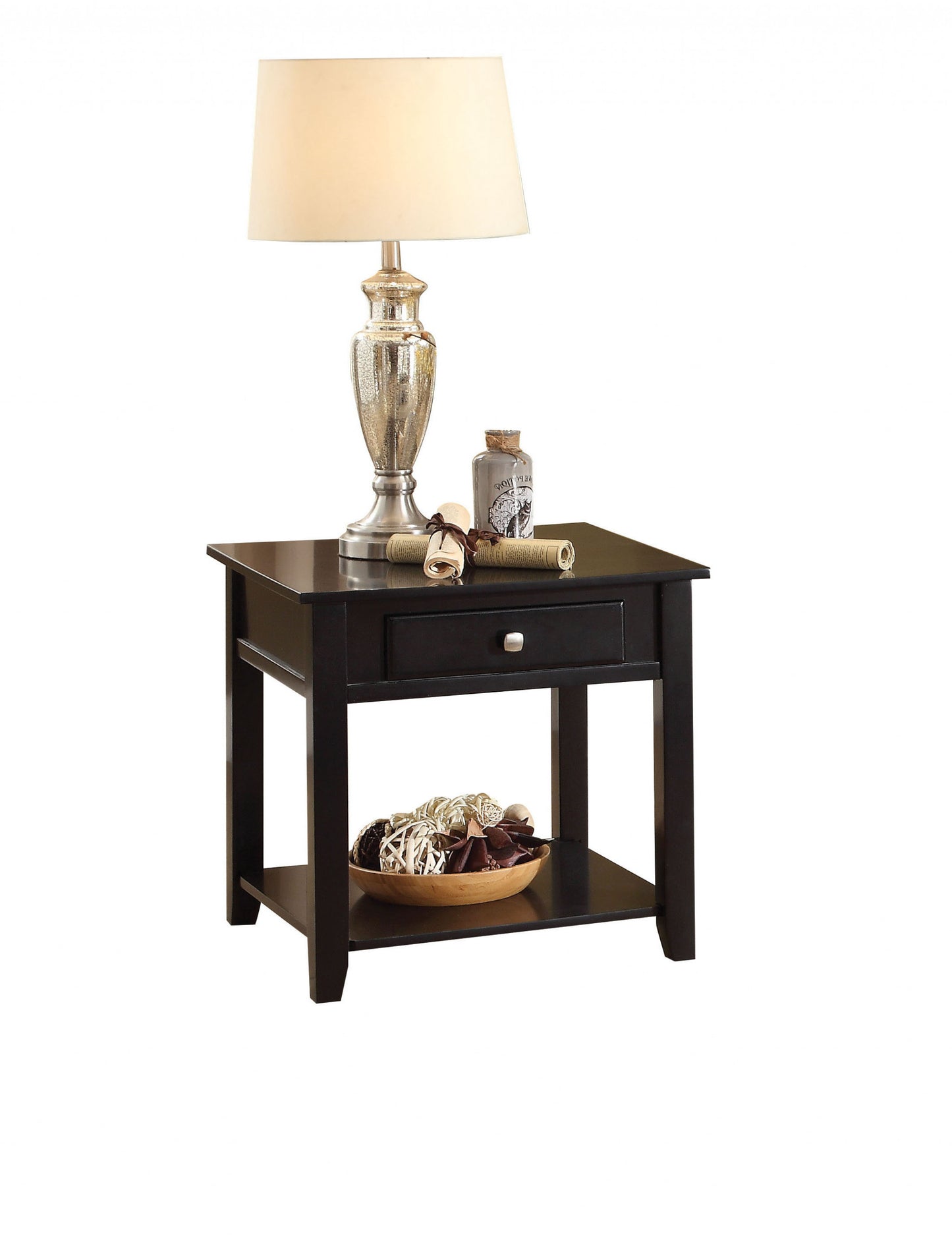 22" Black Manufactured Wood Square End Table With Drawer With Shelf By Homeroots | End Tables | Modishstore - 4