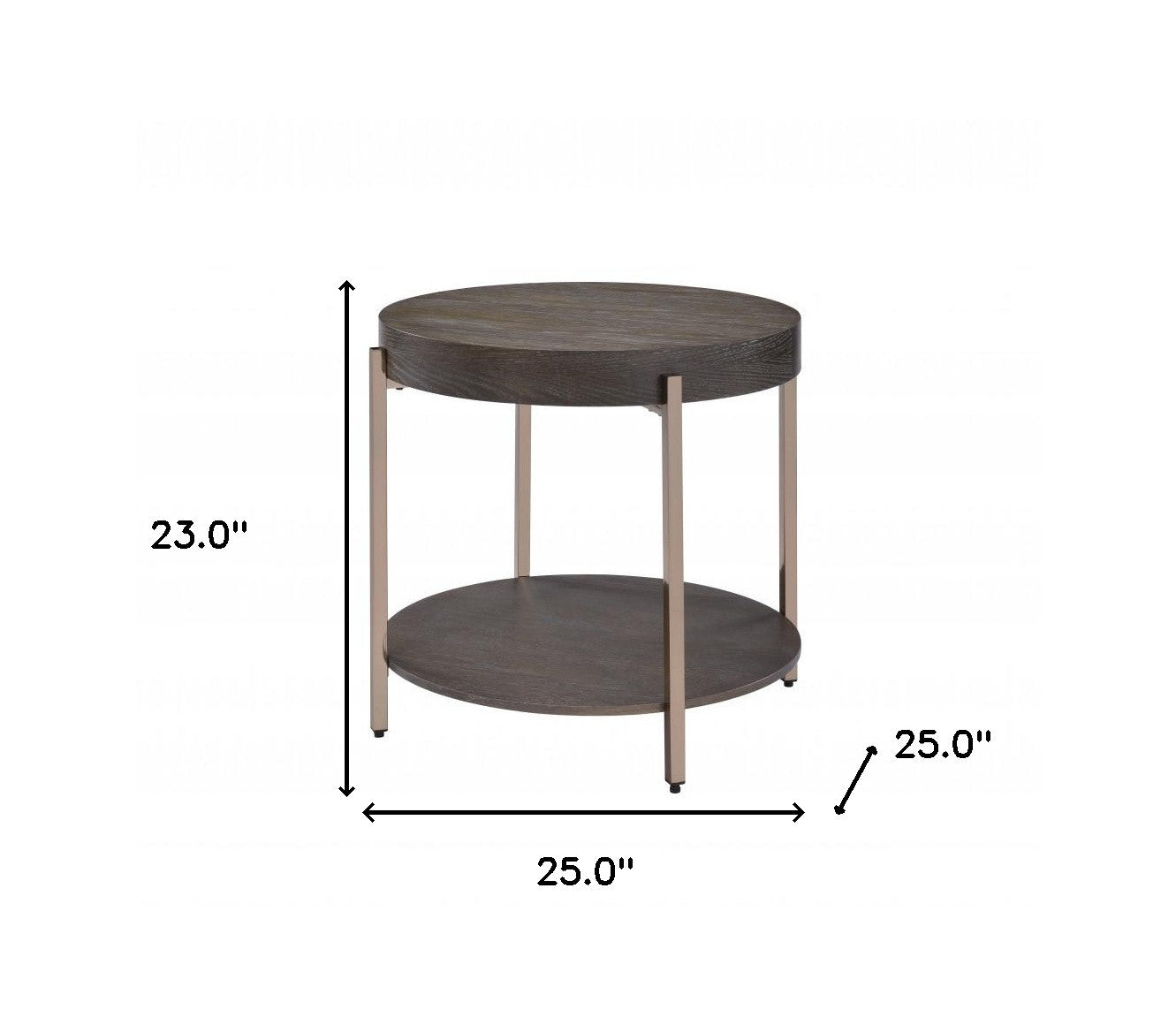 23" Champagne Metal And Dark Oak Manufactured Wood Round Two Tier End Table By Homeroots | End Tables | Modishstore - 3