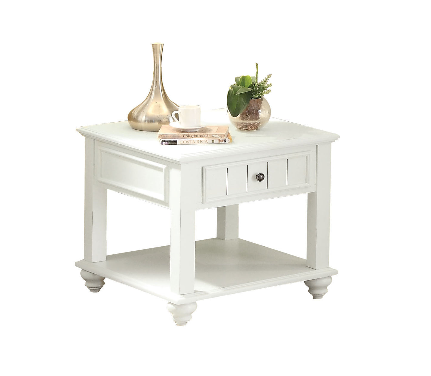 24" White Washed Square End Table With Drawer And Shelf By Homeroots | End Tables | Modishstore - 2