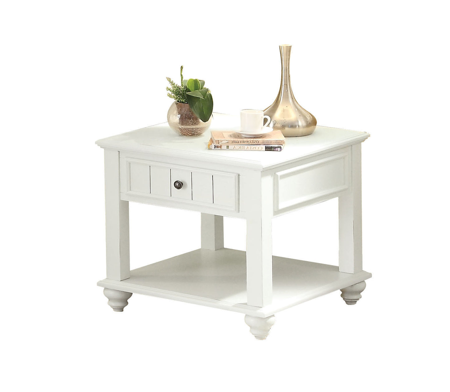 24" White Washed Square End Table With Drawer And Shelf By Homeroots | End Tables | Modishstore - 3