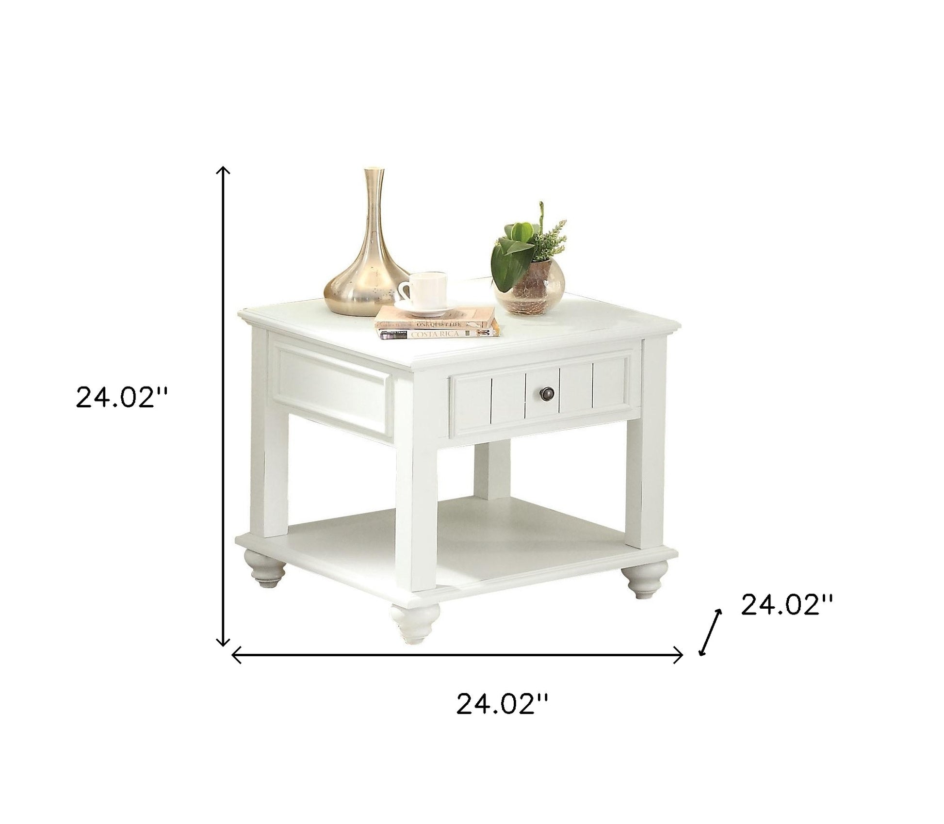 24" White Washed Square End Table With Drawer And Shelf By Homeroots | End Tables | Modishstore - 7