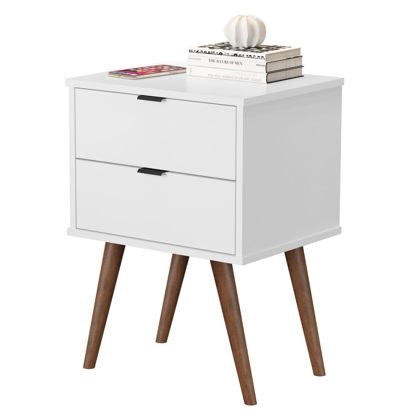 18" White Manufactured Wood Rectangular End Table With Two Drawers By Homeroots | End Tables | Modishstore - 2