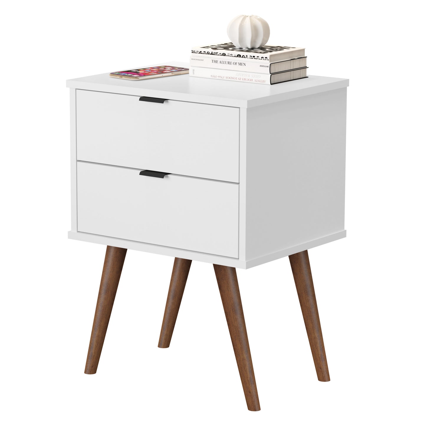 18" White Manufactured Wood Rectangular End Table With Two Drawers By Homeroots | End Tables | Modishstore - 3