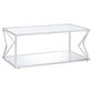 43" Chrome And Clear Glass Rectangular Coffee Table With Shelf By Homeroots