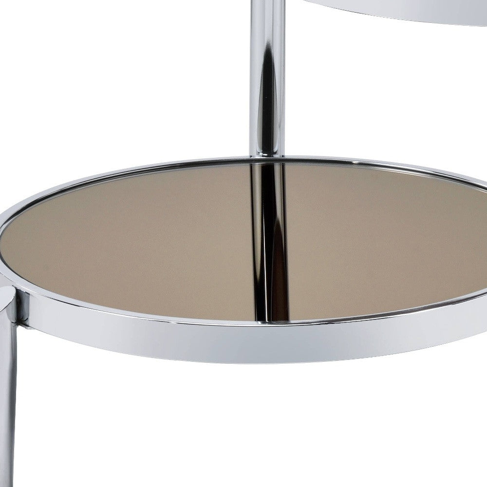 37" Chrome And Silver Mirrored Two Tier Round Mirrored Coffee Table By Homeroots
