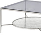 32" Chrome And Clear Glass Square Coffee Table With Shelf By Homeroots