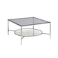 32" Chrome And Clear Glass Square Coffee Table With Shelf By Homeroots