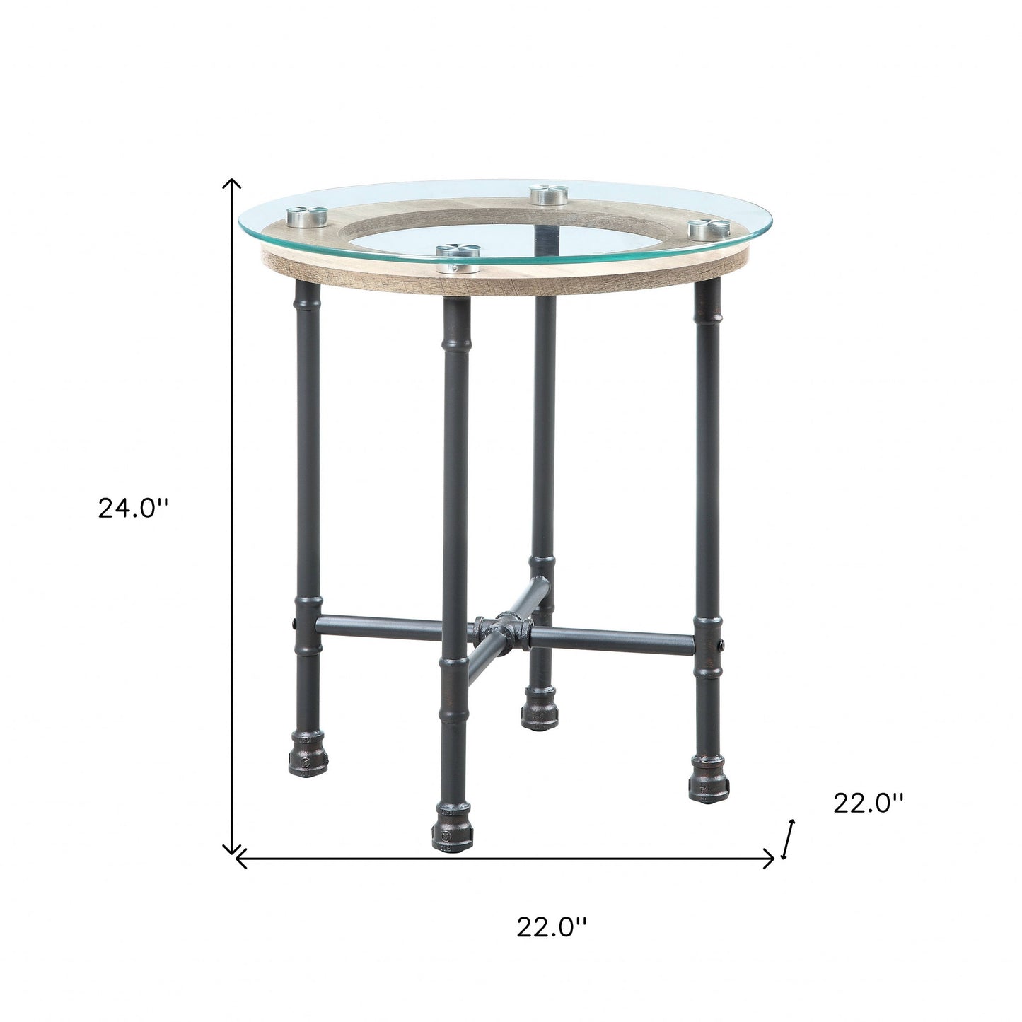 24" Sandy Gray And Clear Glass And Metal Round End Table By Homeroots
