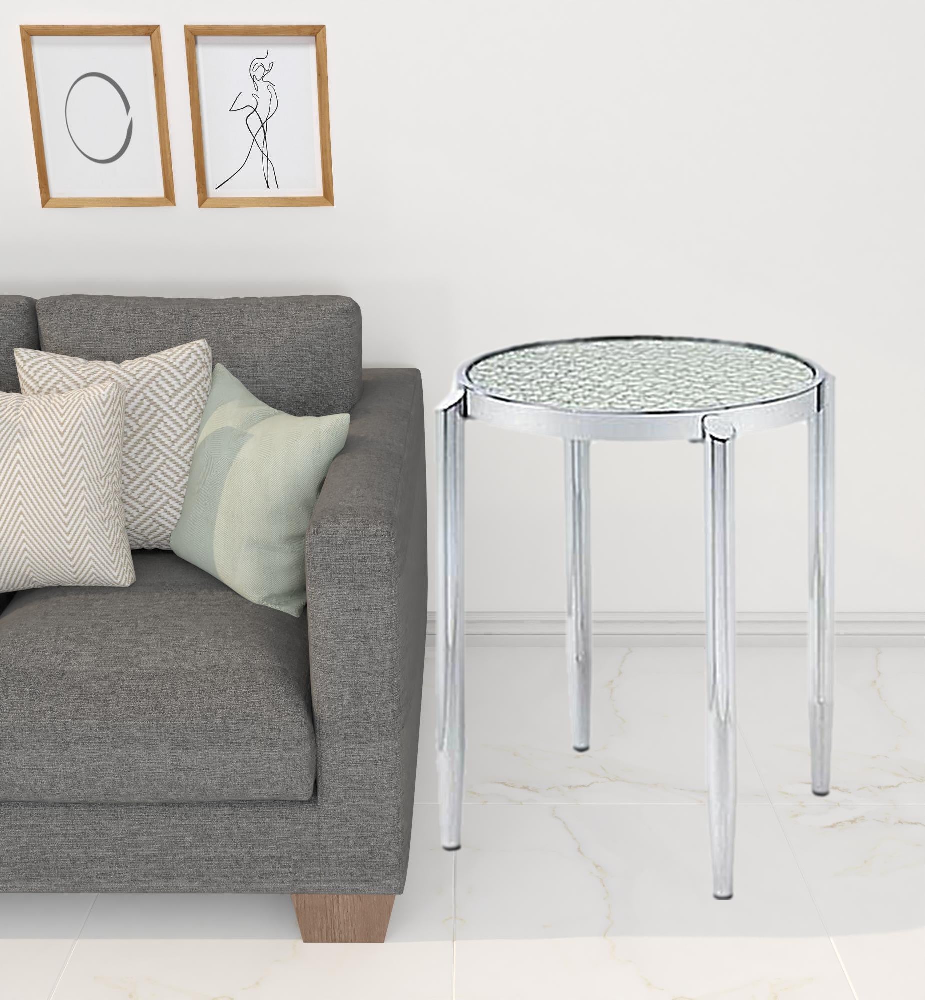 25" Silver Mirrored And Metal Round End Table By Homeroots | End Tables | Modishstore - 2