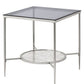 24" Chrome And Clear Glass And Metal Square End Table With Shelf By Homeroots