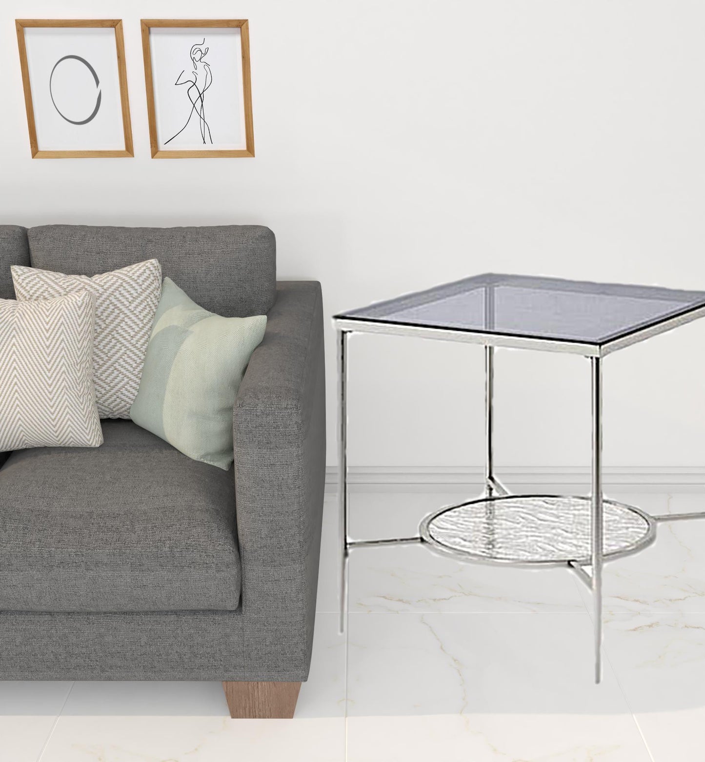 24" Chrome And Clear Glass And Metal Square End Table With Shelf By Homeroots