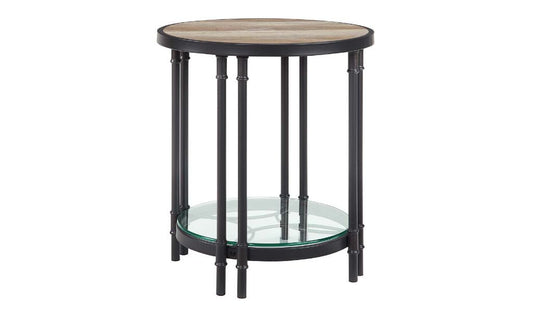 24" Sandy Black And Oak Manufactured Wood And Metal Round End Table With Shelf By Homeroots | End Tables | Modishstore