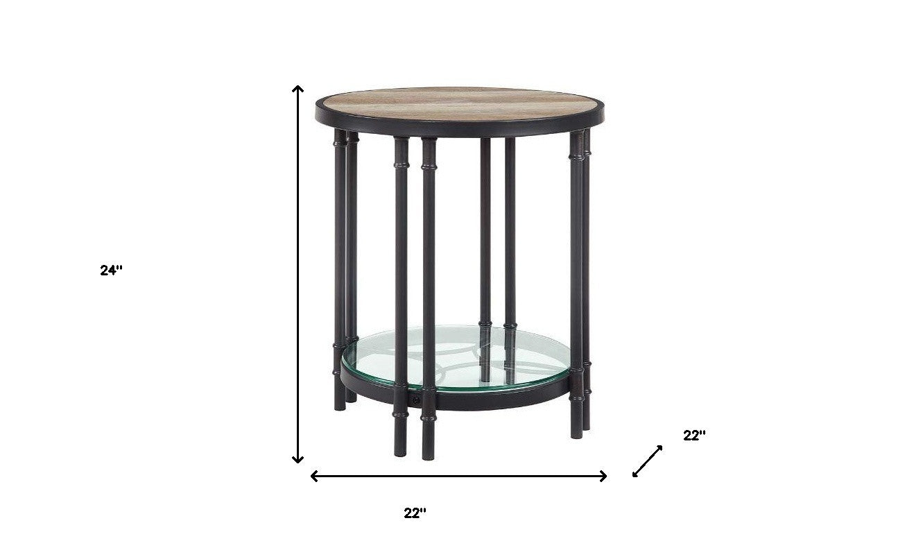 24" Sandy Black And Oak Manufactured Wood And Metal Round End Table With Shelf By Homeroots | End Tables | Modishstore - 5