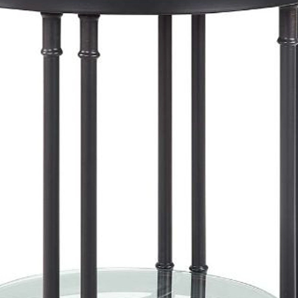 24" Sandy Black And Oak Manufactured Wood And Metal Round End Table With Shelf By Homeroots | End Tables | Modishstore - 3