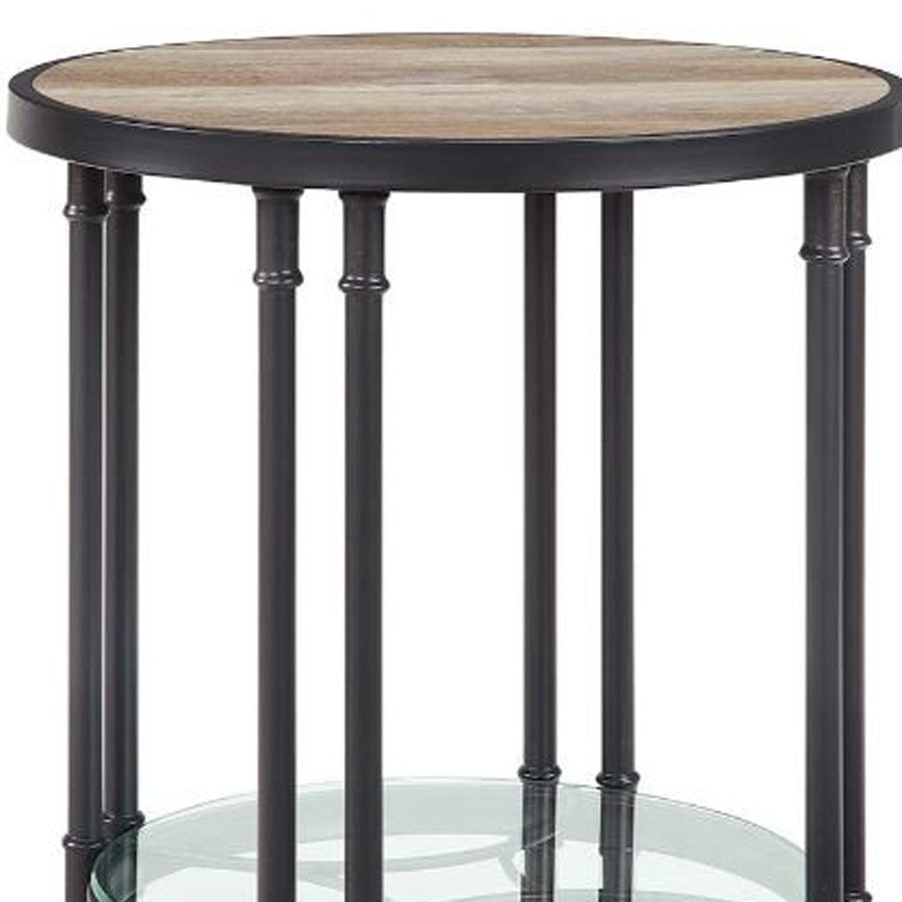 24" Sandy Black And Oak Manufactured Wood And Metal Round End Table With Shelf By Homeroots | End Tables | Modishstore - 4