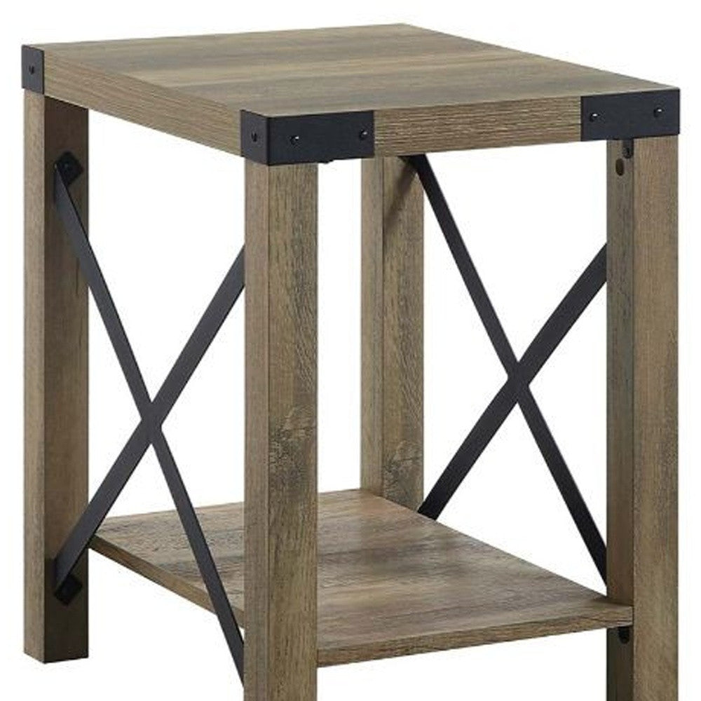 22" Rustic Oak Manufactured Wood Rectangular End Table With Shelf By Homeroots | End Tables | Modishstore - 4