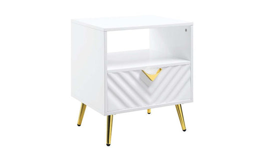 22" White Manufactured Wood And Metal Rectangular End Table With Drawer And Shelf By Homeroots | End Tables | Modishstore