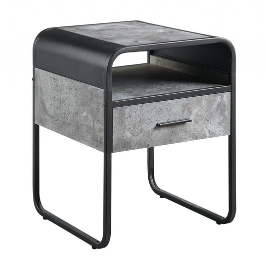 22" Black And Concrete Gray Manufactured Wood And Metal Square End Table With Drawer And Shelf By Homeroots | End Tables | Modishstore