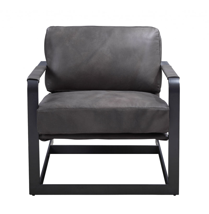 28" Gray Black Top Grain Leather And Steel Solid Color Arm Chair By Homeroots | Armchairs | Modishstore