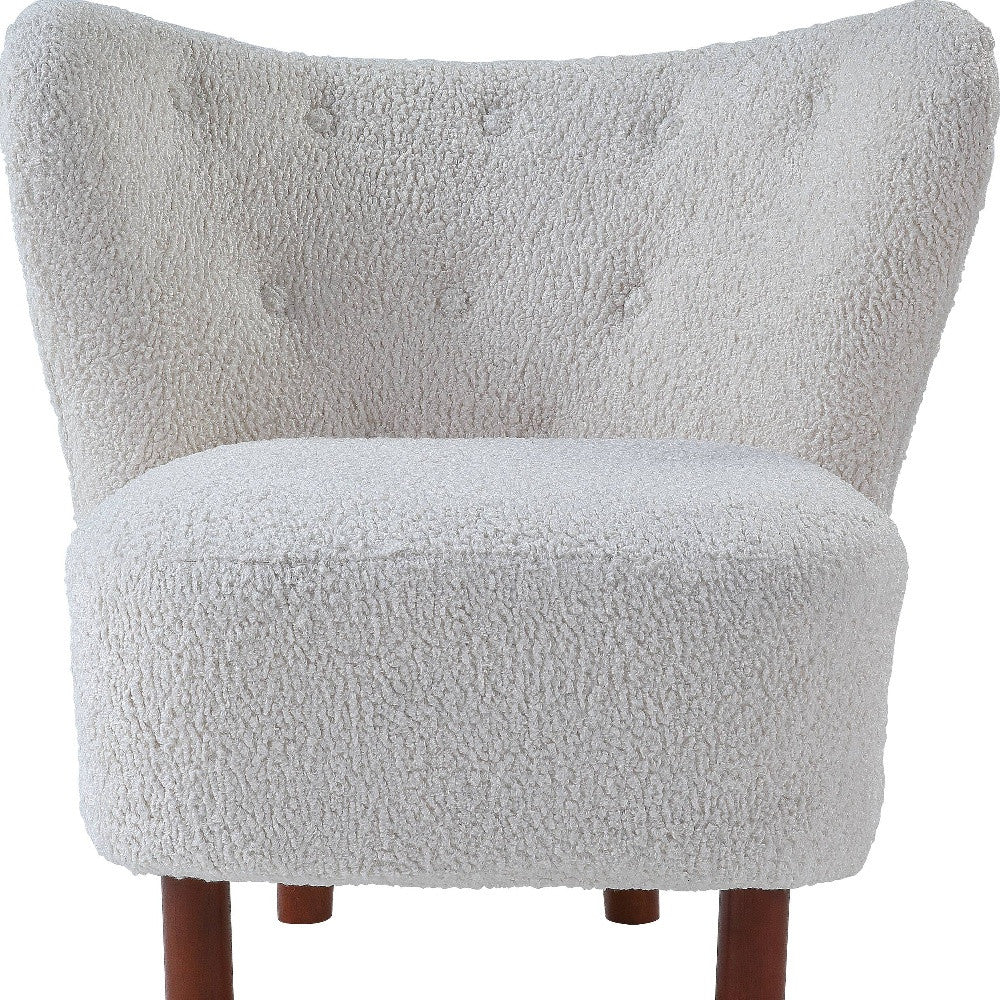 31" White Sherpa And Brown Polka Dots Wingback Chair By Homeroots | Armchairs | Modishstore - 3