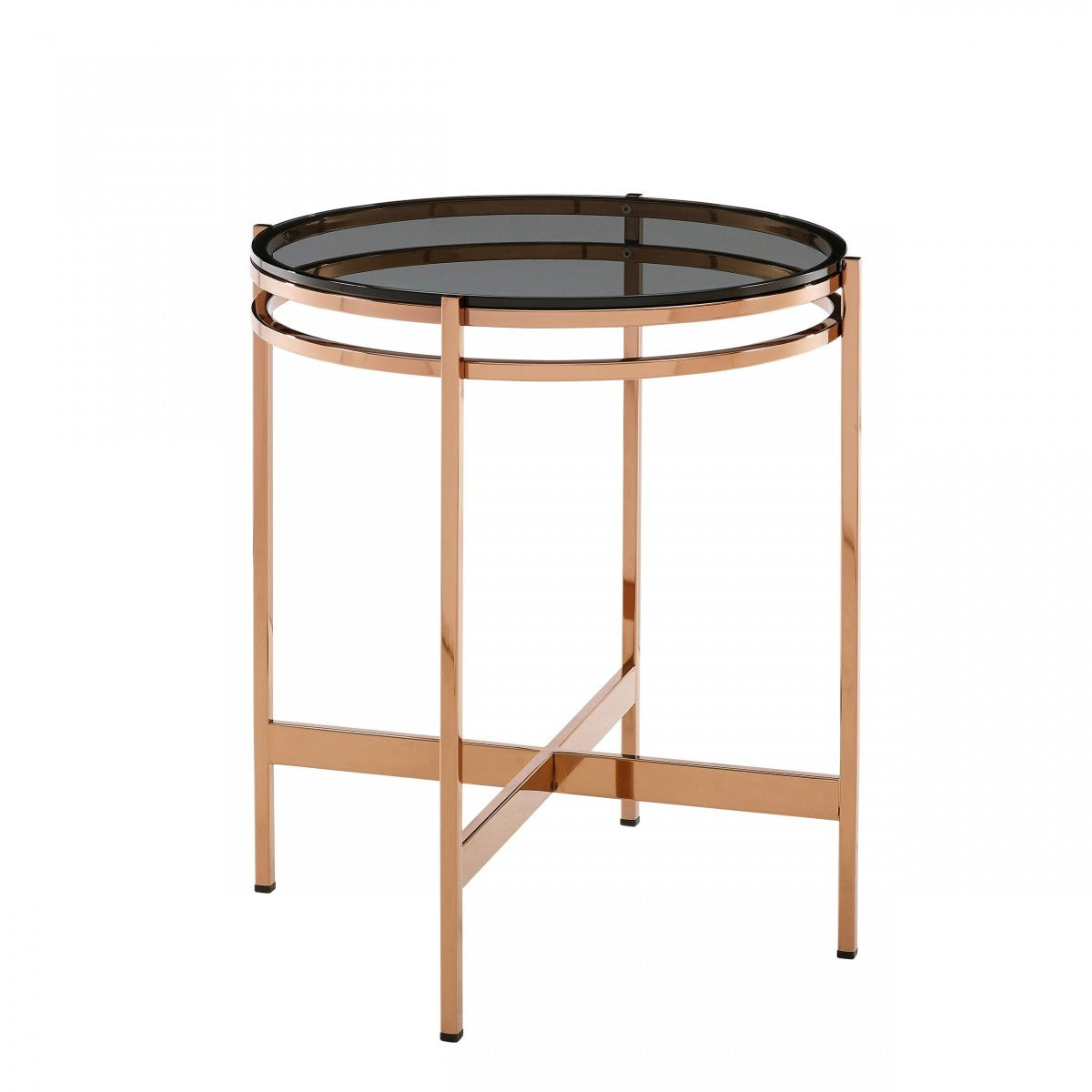 22" Rosegold And Smoke Glass Geo Round End Table By Homeroots | End Tables | Modishstore - 2