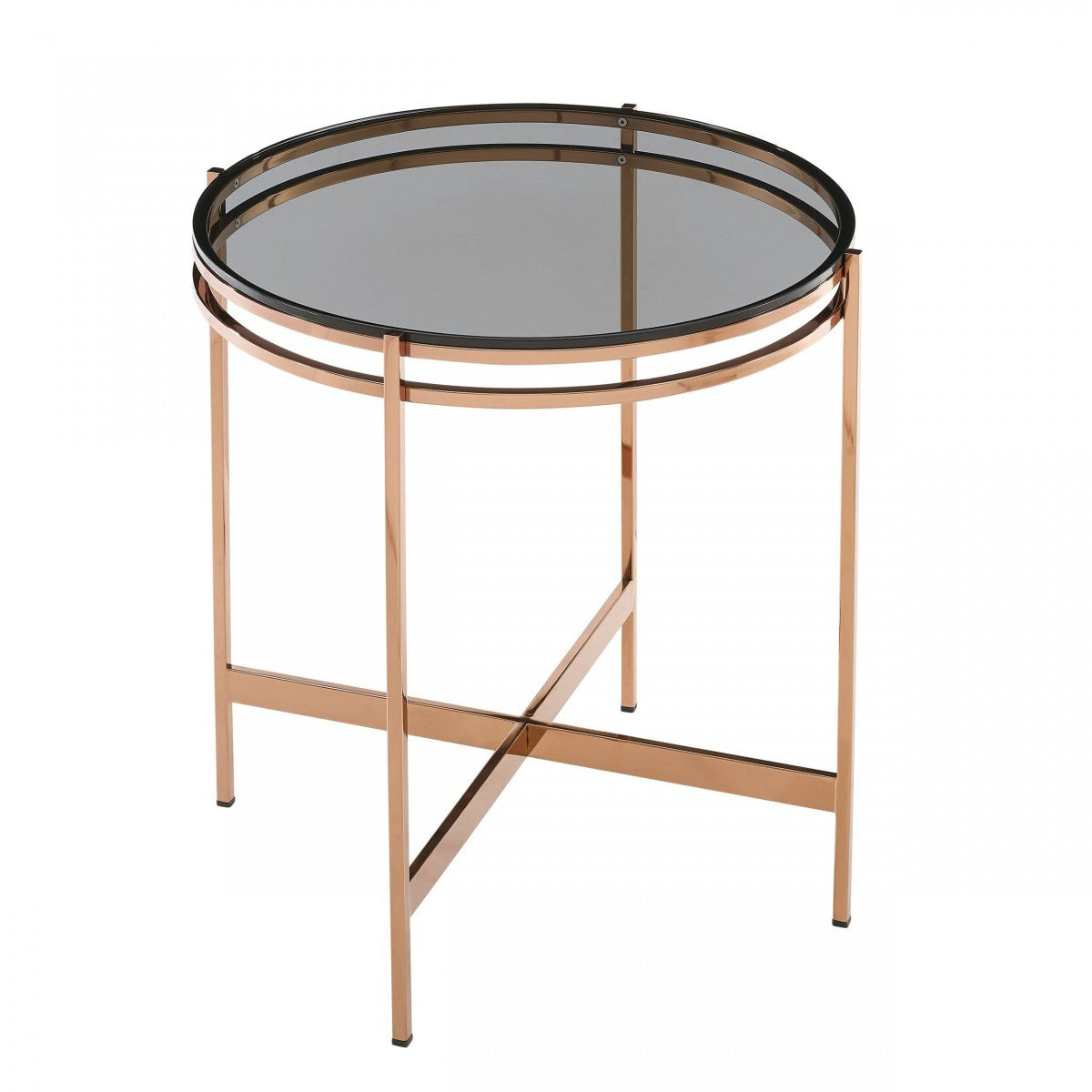 22" Rosegold And Smoke Glass Geo Round End Table By Homeroots | End Tables | Modishstore