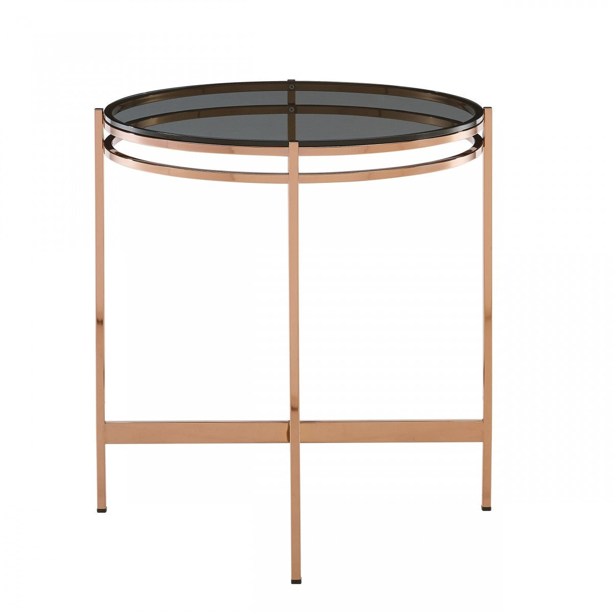 22" Rosegold And Smoke Glass Geo Round End Table By Homeroots | End Tables | Modishstore - 3