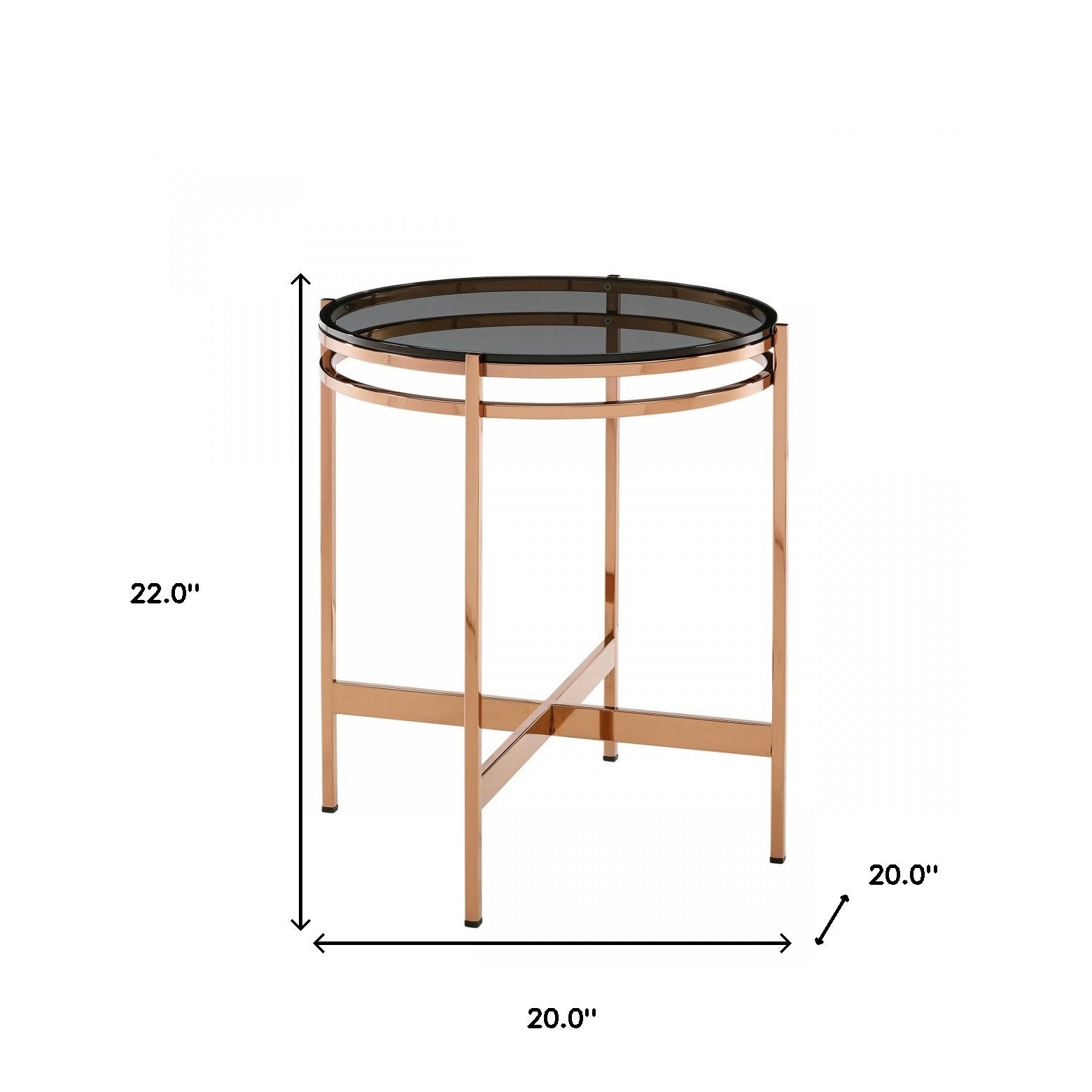 22" Rosegold And Smoke Glass Geo Round End Table By Homeroots | End Tables | Modishstore - 6