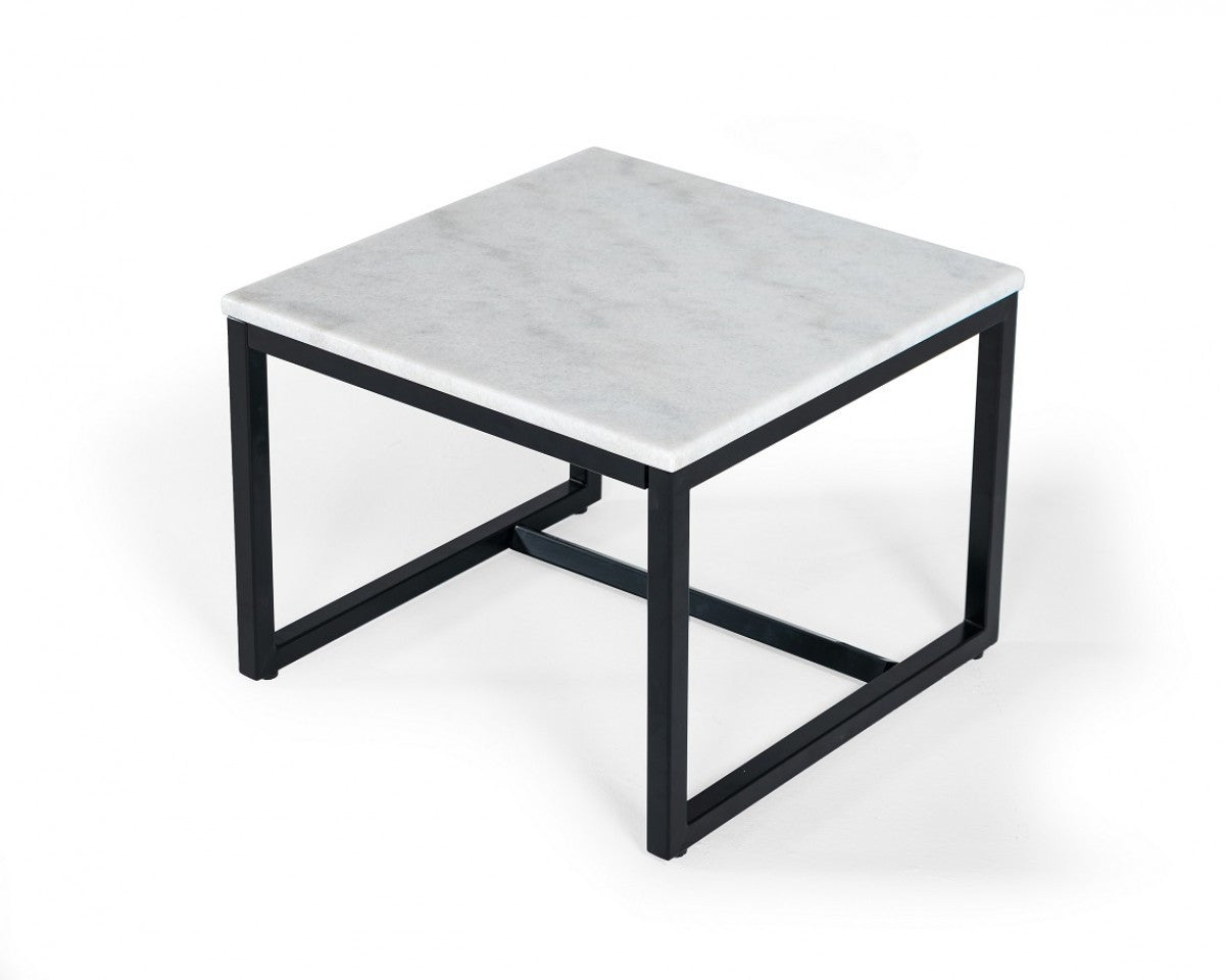 15" Black And White Stone And Metal Square End Table By Homeroots | End Tables | Modishstore