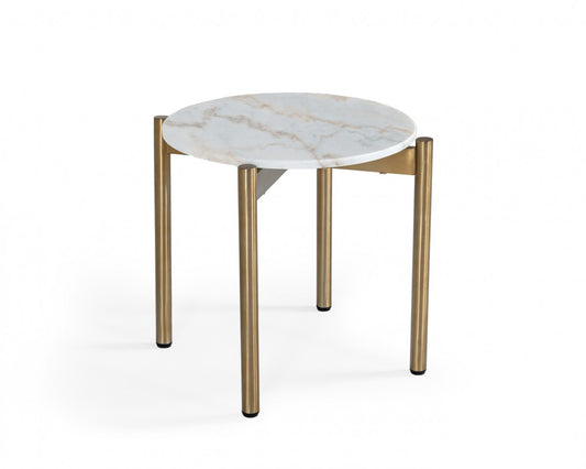 22" Gold And White Marble Round End Table By Homeroots | End Tables | Modishstore