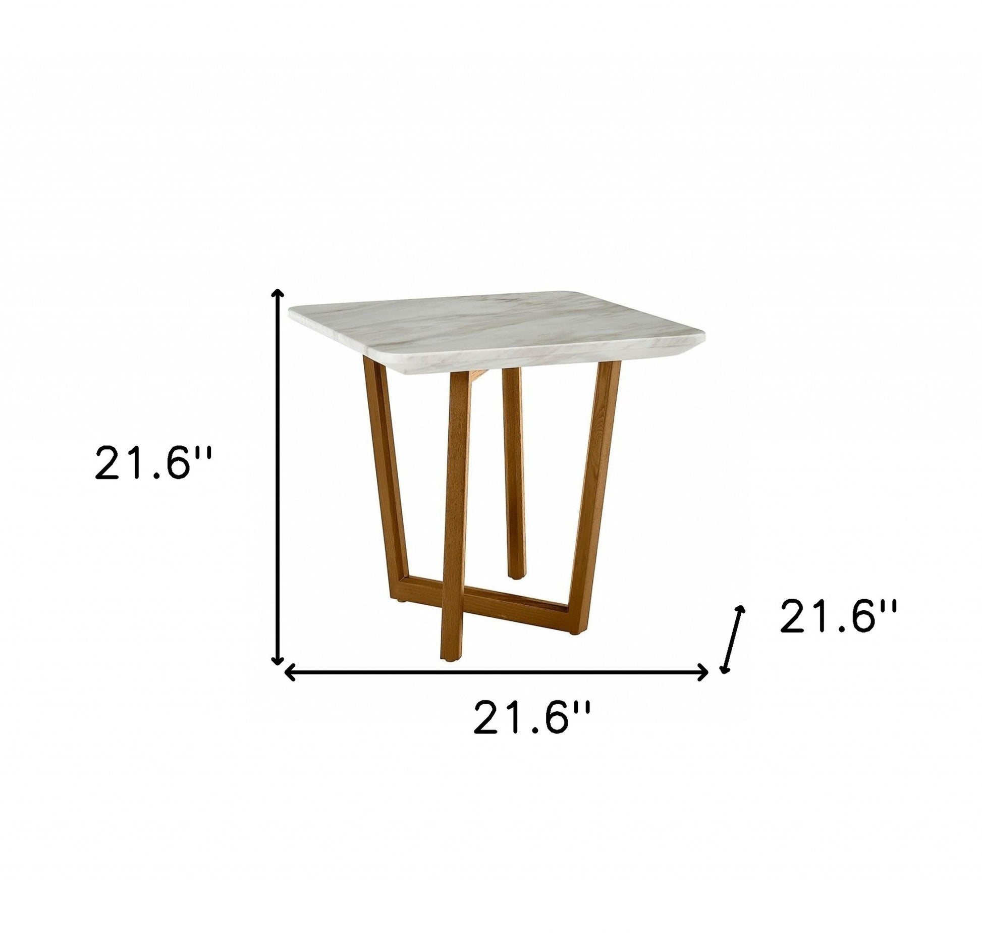 22" Walnut And White Faux Marble Square End Table By Homeroots | End Tables | Modishstore - 5