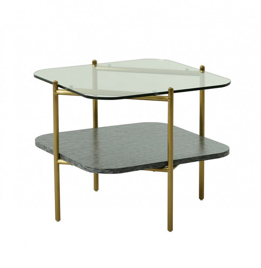 20" Gold And Clear Glass And Metal Square End Table With Shelf By Homeroots | End Tables | Modishstore