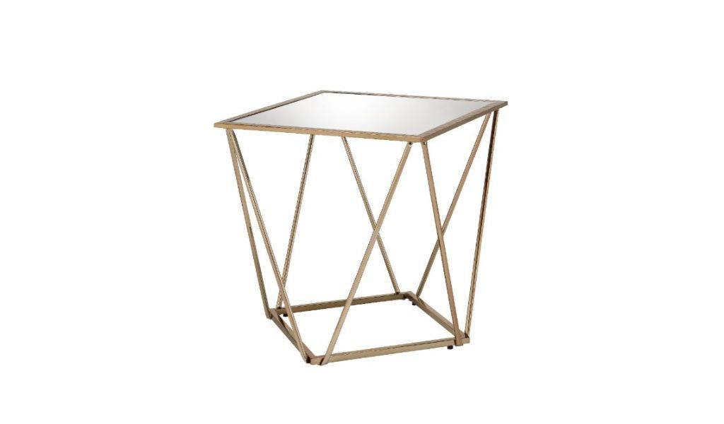 24" Champagne And Silver Glass And Metal Square Mirrored End Table By Homeroots | End Tables | Modishstore