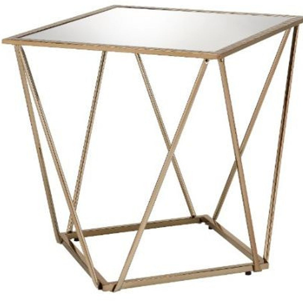 24" Champagne And Silver Glass And Metal Square Mirrored End Table By Homeroots | End Tables | Modishstore - 4