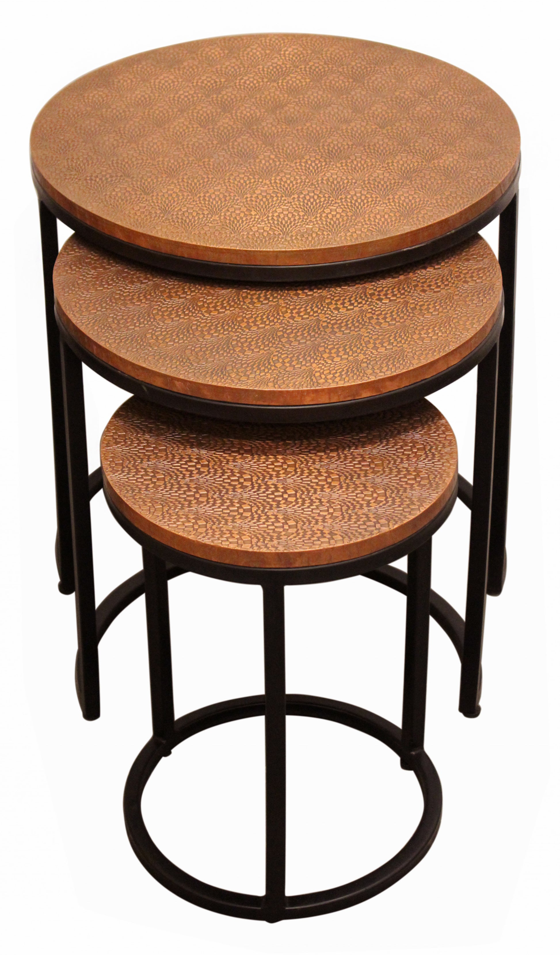 Set Of Three 19" Black And Copper Round Nested Tables By Homeroots | End Tables | Modishstore - 2