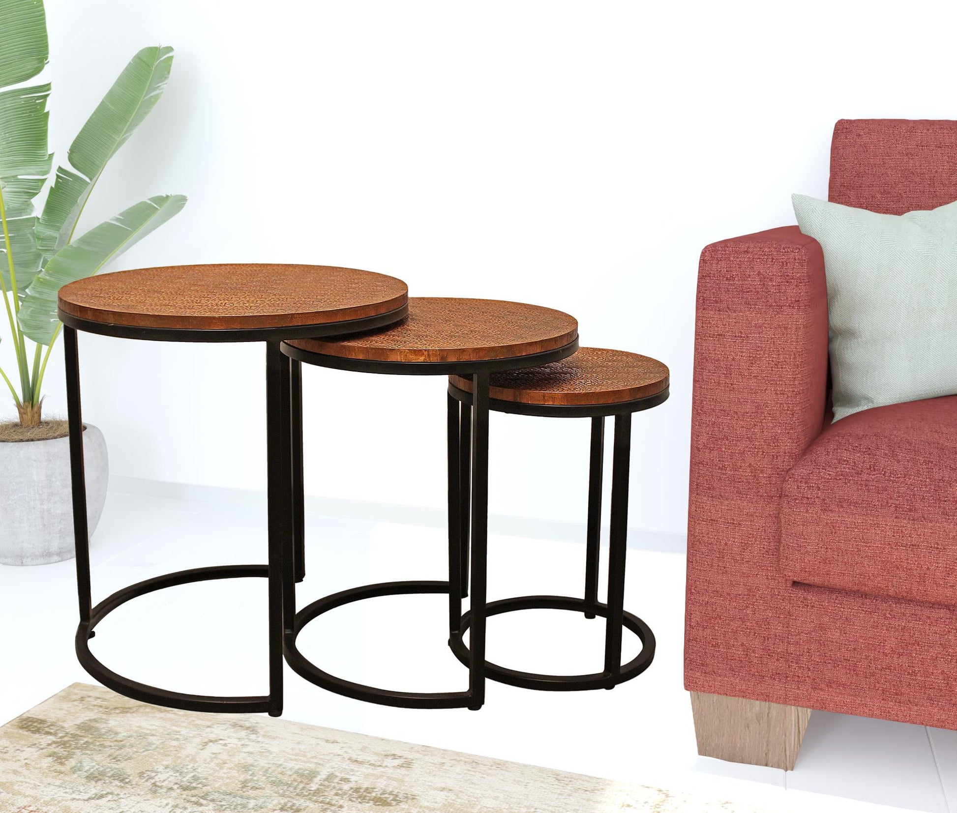 Set Of Three 19" Black And Copper Round Nested Tables By Homeroots | End Tables | Modishstore - 7