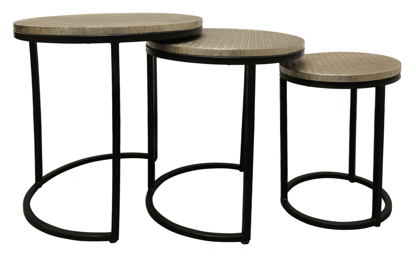 Set Of Three 19" Black And Silver Round Nested Tables By Homeroots | End Tables | Modishstore