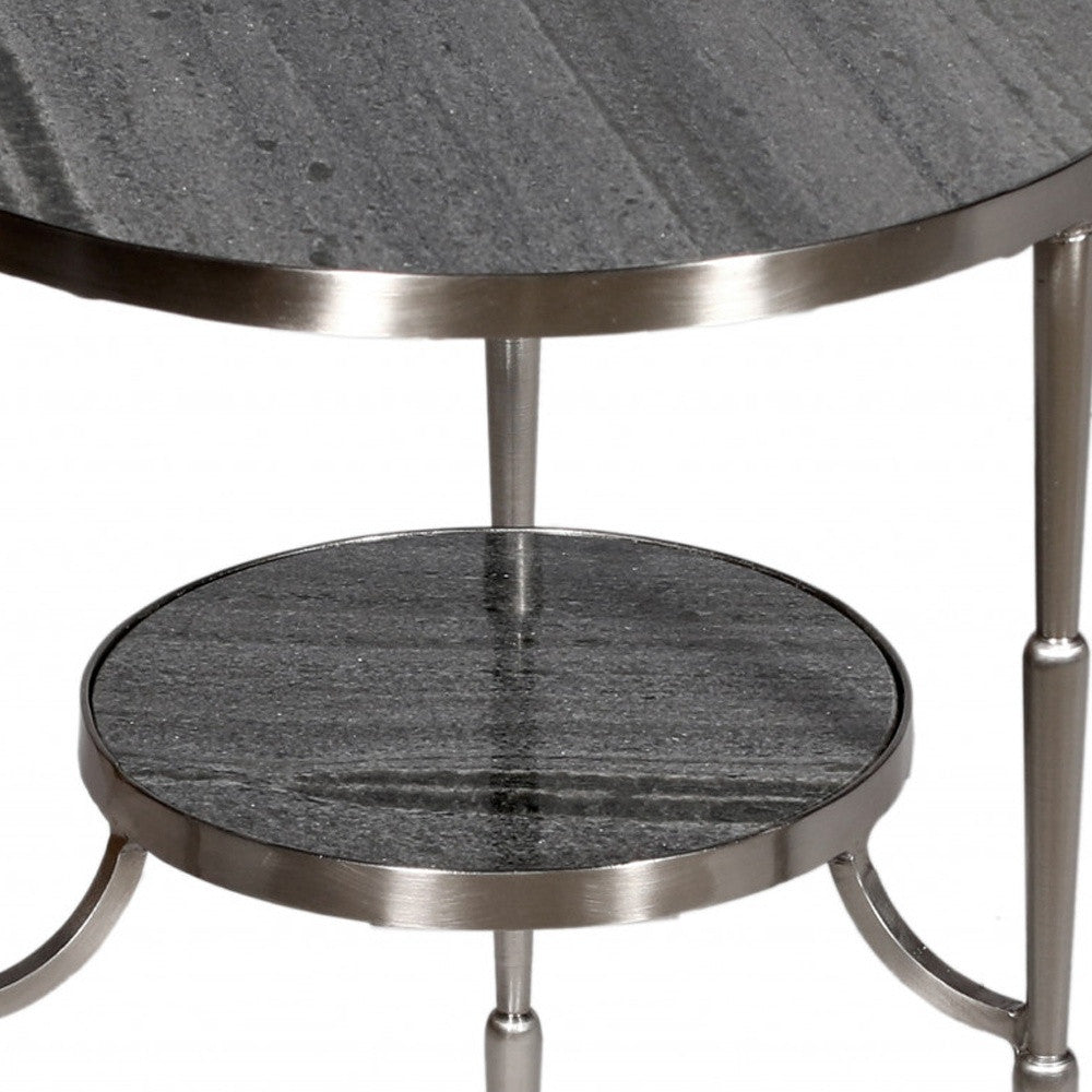 22" Nickel Marble And Iron Round End Table By Homeroots | End Tables | Modishstore - 3