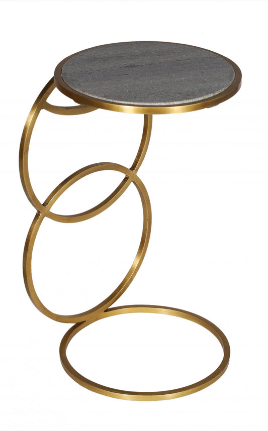 21" Gold And Gray Marble And Iron Round End Table By Homeroots | End Tables | Modishstore