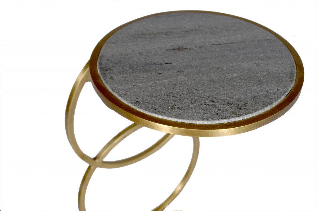 21" Gold And Gray Marble And Iron Round End Table By Homeroots | End Tables | Modishstore - 3