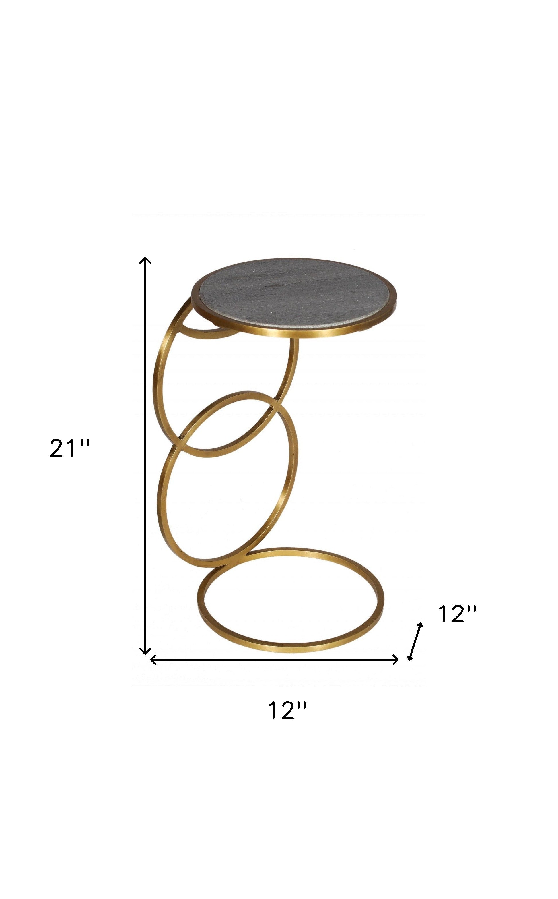 21" Gold And Gray Marble And Iron Round End Table By Homeroots | End Tables | Modishstore - 5