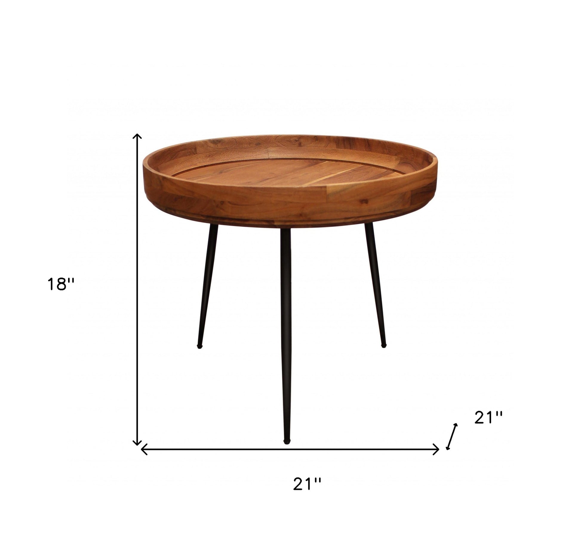 18" Black And Natural Brown Solid Wood And Iron Round End Table By Homeroots | End Tables | Modishstore - 7