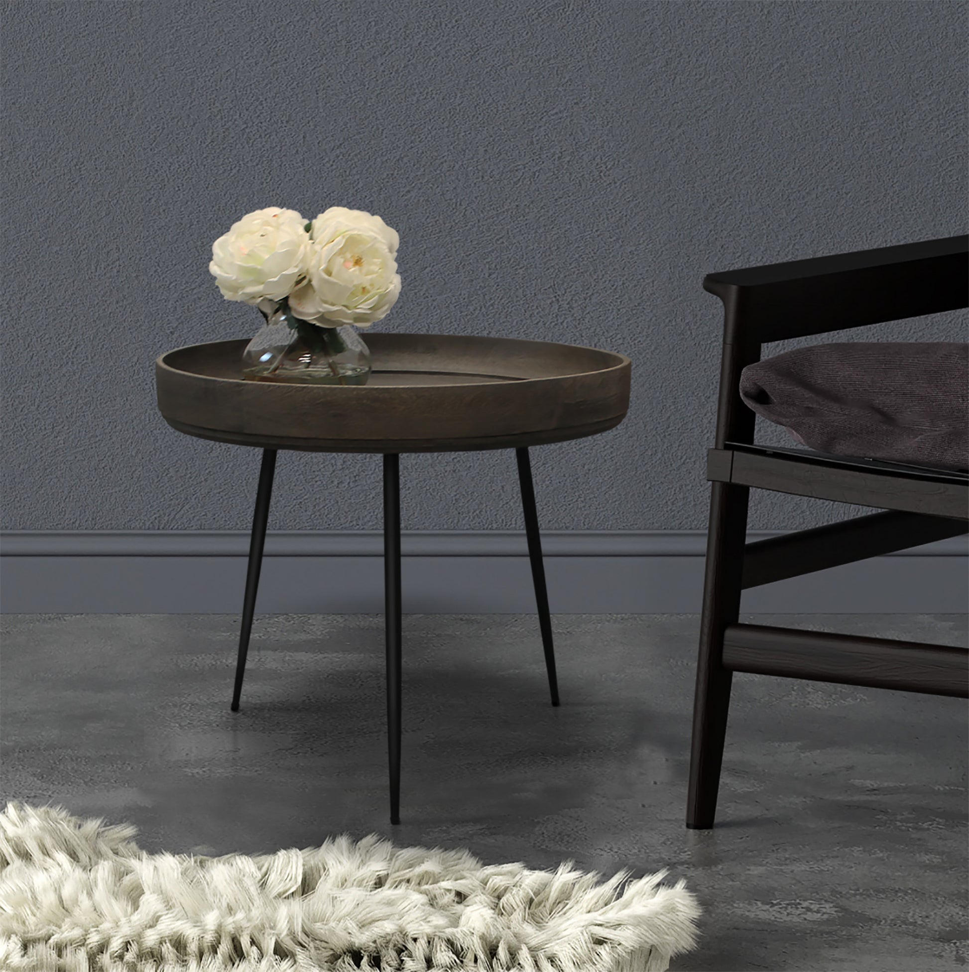 18" Black And Gray Solid Wood And Iron Round End Table By Homeroots | End Tables | Modishstore - 7