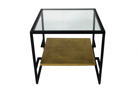 22" Bronze And Clear Glass And Iron Square End Table With Shelf By Homeroots | End Tables | Modishstore